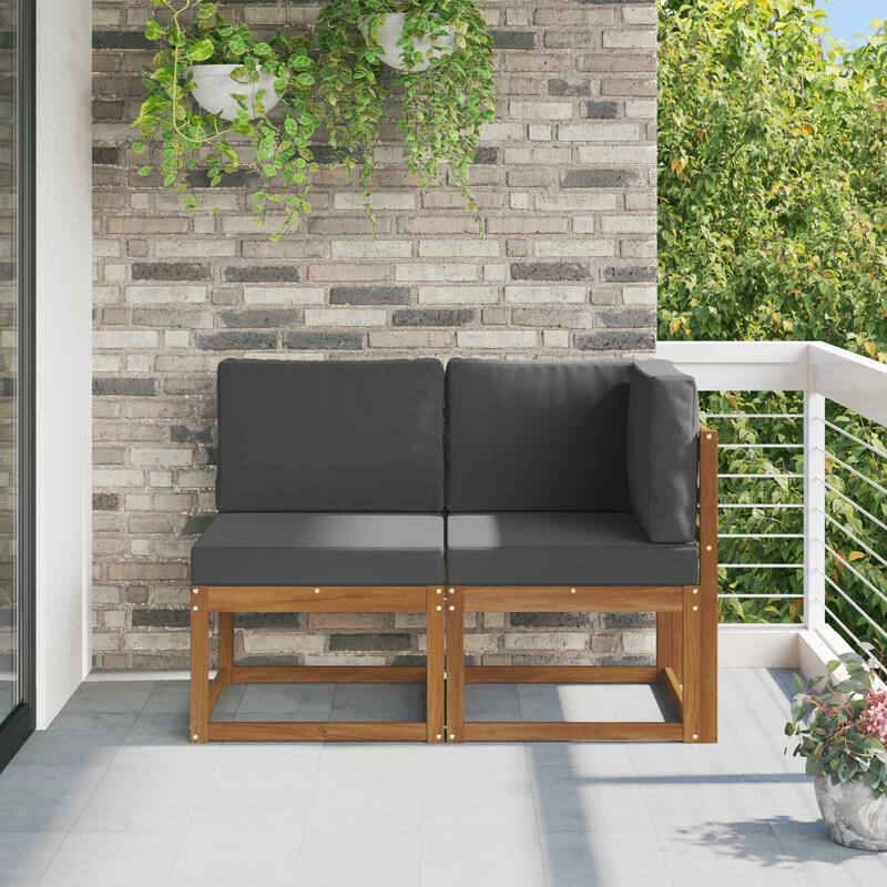 vidaXL 2 Piece Outdoor Middle Sofa Solid Acacia Wood - Natural and anthracite-1x middle +1x corner