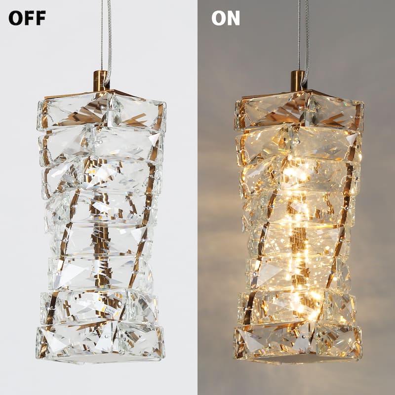 Modern Glam Crystal 1-Light Chandelier Gold LED Pendant Lights Kitchen Island Lights for Dining Room - 4.7" L x 4.7" W x 10" H