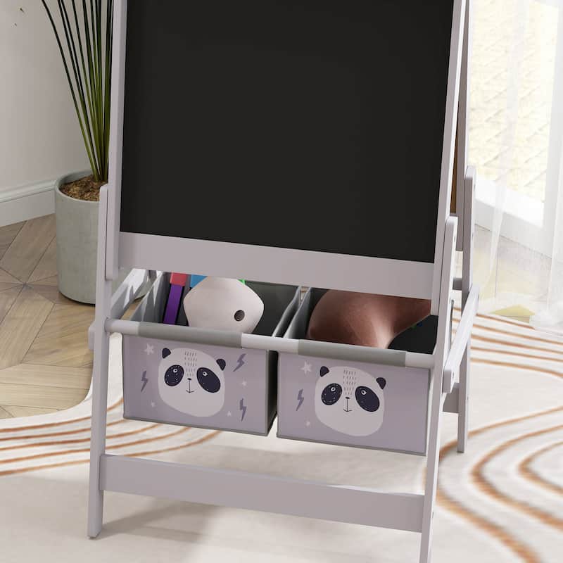 Qaba Art Easel for Kids with Paper Roll, Blackboard, Whiteboard