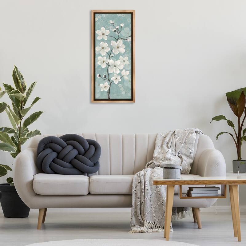Stupell Apple Blossom on Green Framed Floater Canvas Wall Art Design By Janet Tava