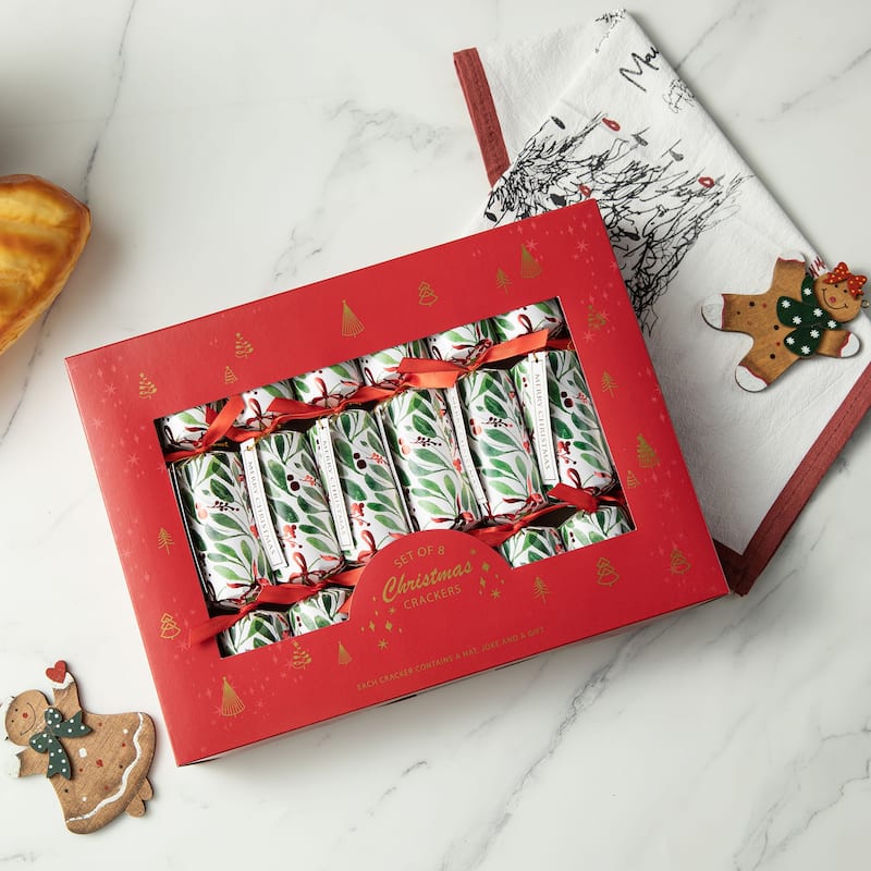 Glitzhome 16PK Christmas Santa Snowman & Holy Leaves Party Crackers with Gift Contents