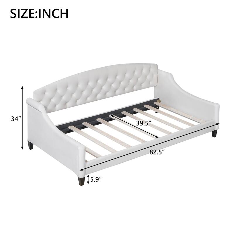 Roomfitters Twin Size Upholstered Daybed, Modern Velvet Platform Bed with Curved Tufted Backrest