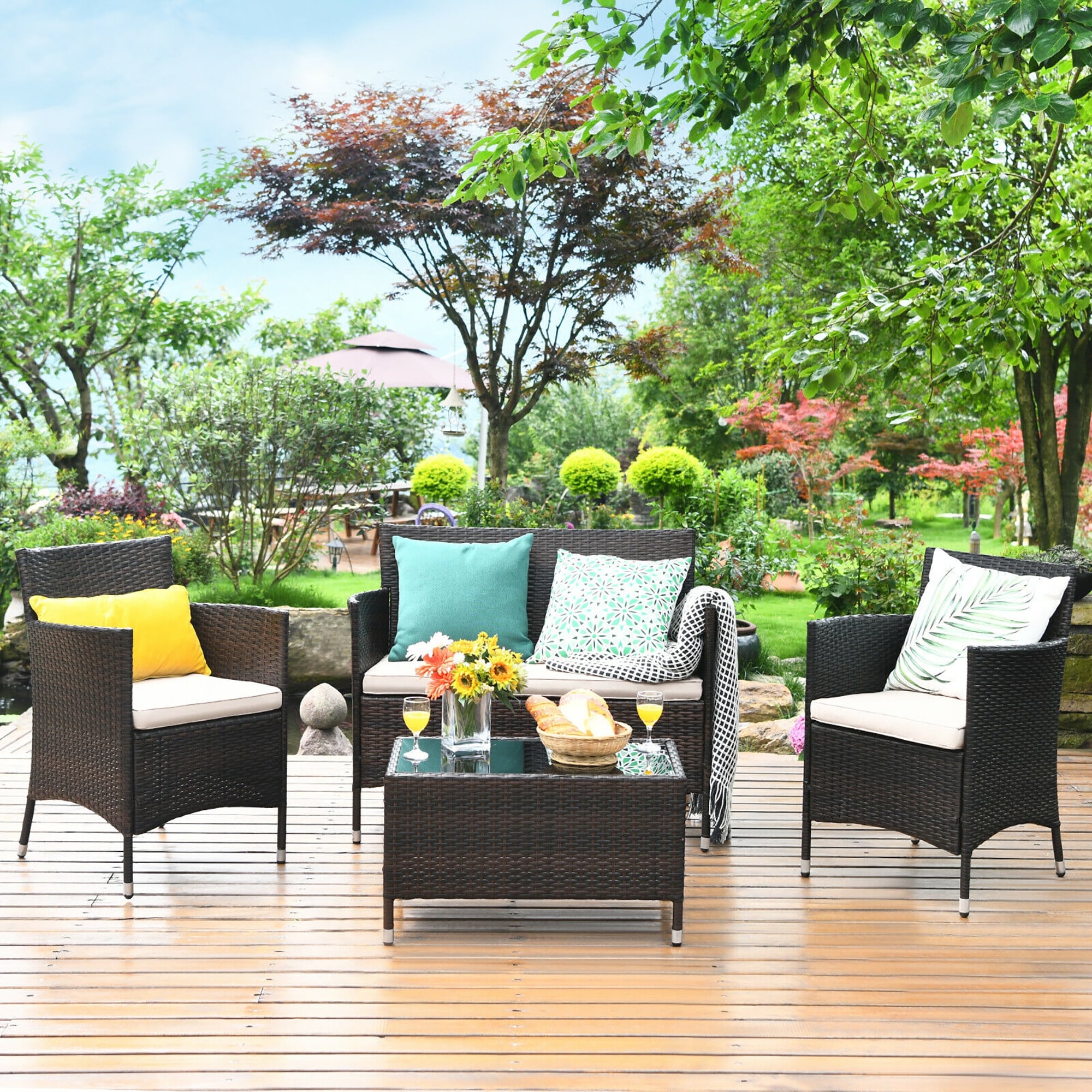 Costway 8PCS Rattan Patio Furniture Set Cushioned Sofa Chair Coffee - See  Details - On Sale - Bed Bath & Beyond - 31768538