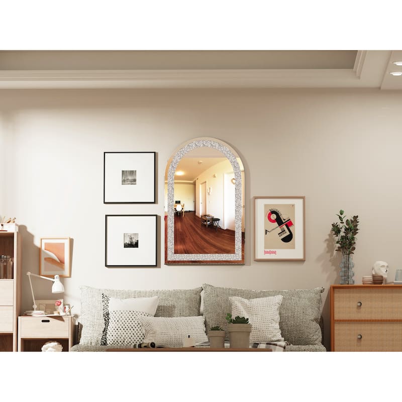 36" Crushed Diamond Decor Arch-Top Wall Mirror - 36"x24" - Silver