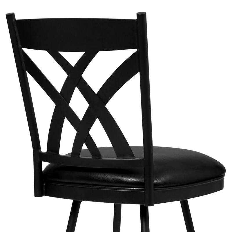 26" Stylish Black Faux Leather Black Metal Lattice Back Swivel Bar Stool - 43" x 18" x 24"