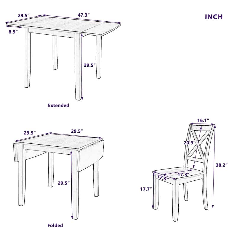 Merax 3-Piece Wood Drop Leaf Breakfast Nook Dining Table Set - Espresso
