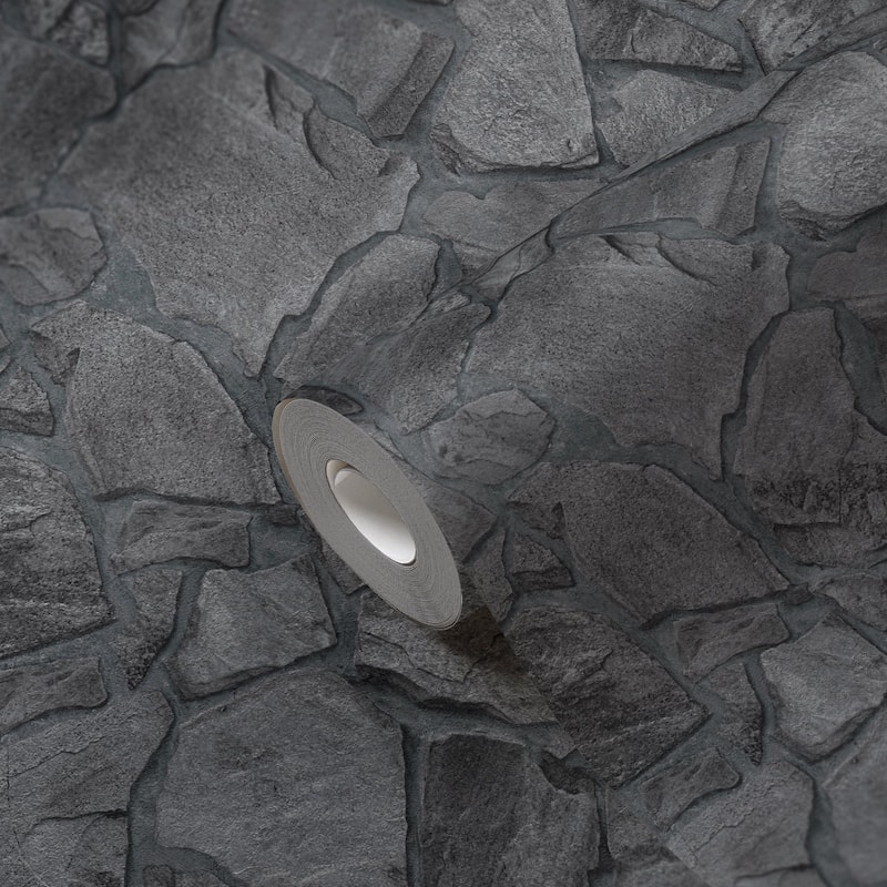 Galerie Wallcoverings Bricks and More Collection Slate Stone Wall Matte Finish Vinyl on Non-woven Wallpaper Roll