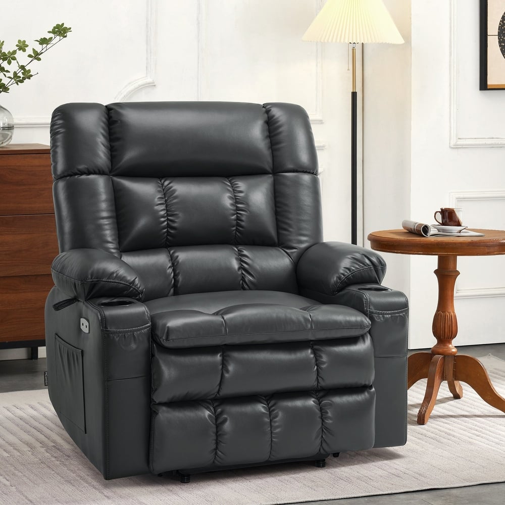 MCombo Dual Motor Power Lift Recliner Chair sofa with Massage and Heat, Infinite Position, Faux Leather R7897 (Medium-Wide)