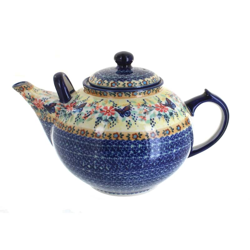 Blue Rose Polish Pottery C001 Manufaktura Large Teapot - Blue Butterfly