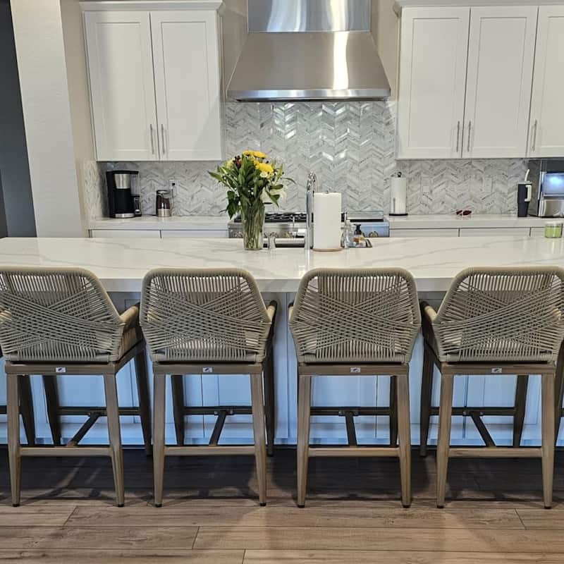 PURPLE LEAF Bar Stools Set of 4 Patio Aluminum Barstools with Back and Cushions Dining Chairs