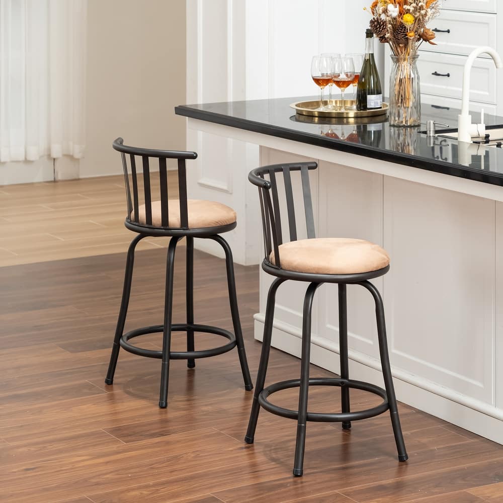 HomyLin Country Style Swivel Barstools for Kitchen Island Pub, Brown
