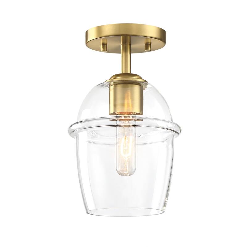 Summer Jazz 7 in. 1-Light Brushed Gold Transitional Semi Flush Mount with Clear Glass Shade for Bedrooms - 11.5