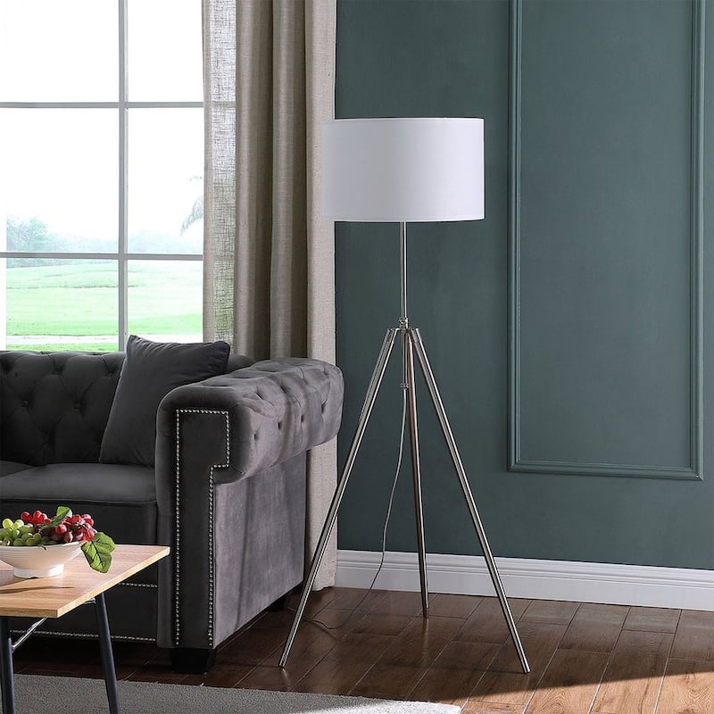Modern 64" - 47 "H Mid-Century Adjustable Tripod Chrome Silver Metal Floor Lamp