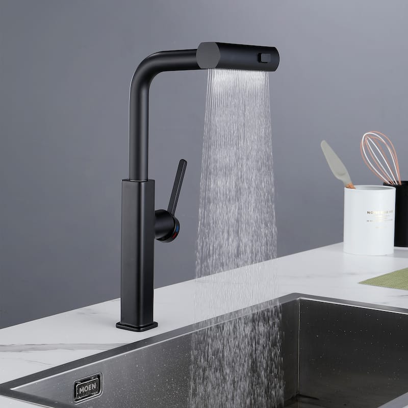 Single Handle Kitchen Faucet with Pull Out Sprayer Single Hole Brass Pull Out Kitchen Sink Faucets Matte Black - Matte Black