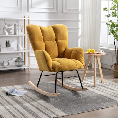 Upholstered Glider Rocker, Padded Seat with High Backrest Armchair for Living Room Bedroom Offices Adult Lunch Chair