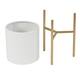 White Metal Round 2-piece Cachepot Planters and Gold Stands Set