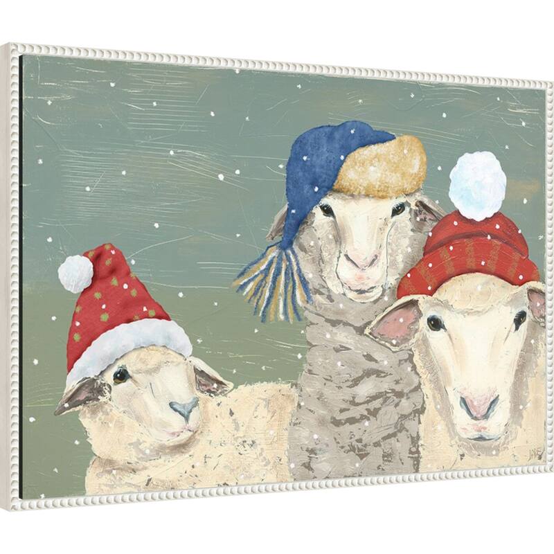 Sheep Xmas I by Jade Reynolds (33 x 23 in.), Framed Canvas Wall Art Print - Sylvie Beaded White