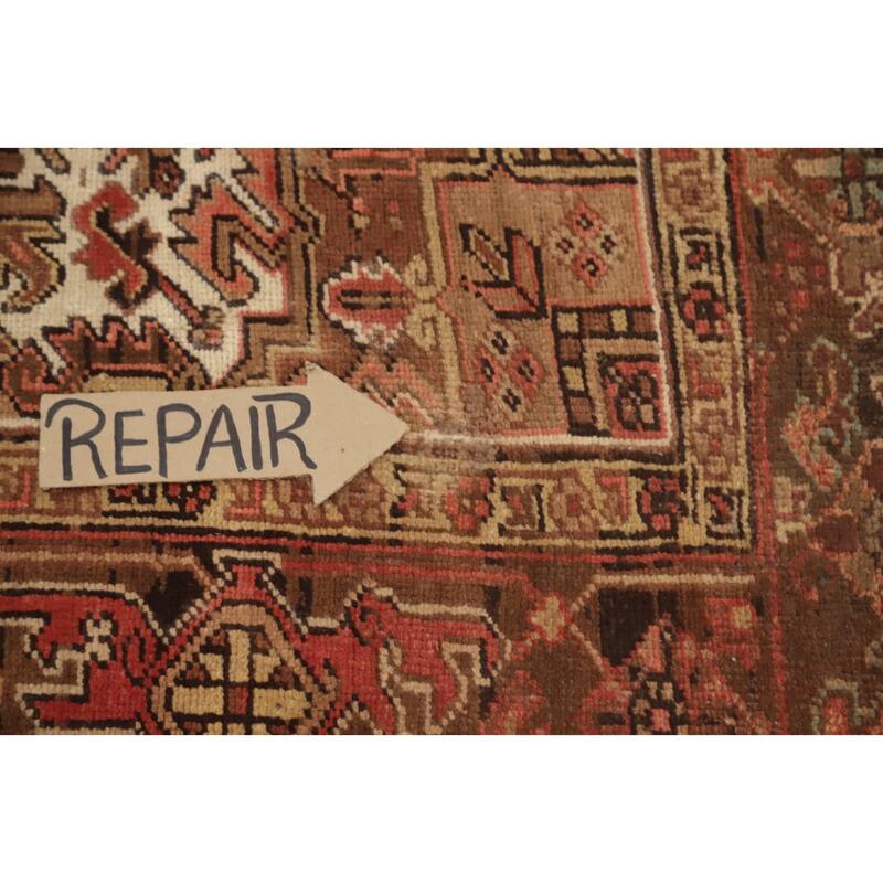 Hand Knotted Oriental 100% Wool Carpet Traditional Medallion Oranges & Rust Heriz Area Rug - 9' 7'' X 6' 11''