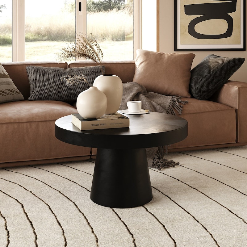 Modrest Desoto Modern Black Concrete Round Coffee Table