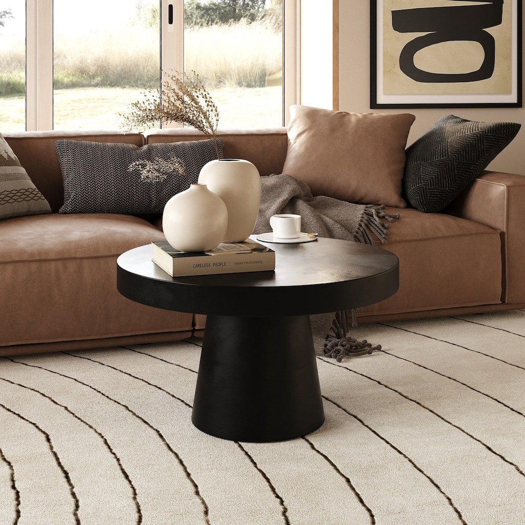 Modrest Desoto Modern Black Concrete Round Coffee Table