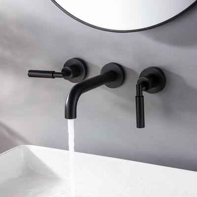 Double Handle Wall Mount Bathroom Sink Faucet, Gold/Black