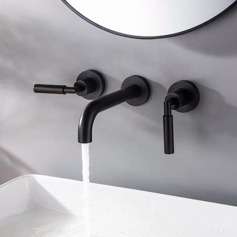 Double Handle Wall Mount Bathroom Sink Faucet, Gold/Black