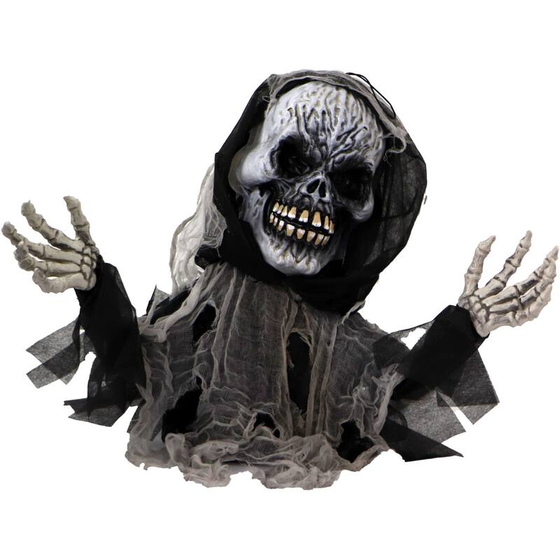 Haunted Hill Farm 27 In. Animatronic Reaper, Indoor/Outdoor Halloween Decoration, Light-up Red Eyes, Talking, Battery-Operated