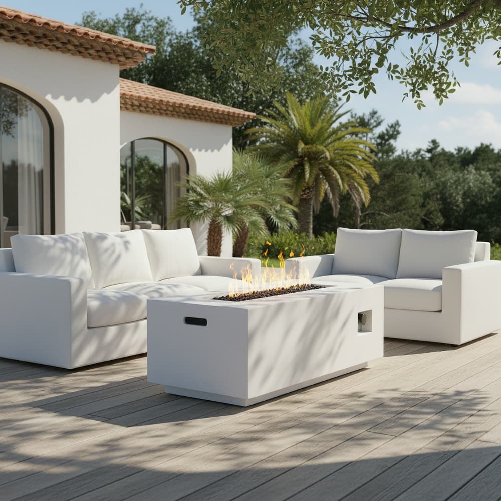 Aidan Outdoor 40,000 BTU Lightweight Concrete Rectangular Fire Pit (No Tank Holder) by Christopher Knight Home