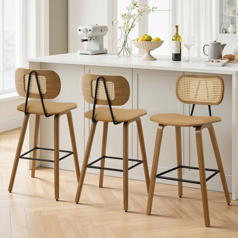 26-Inch Upholstered Counter/ Bar Stools Set of 2 or 3 - 35.1"H x 17.7"W x 19.5"D - Set of 3 - Brown