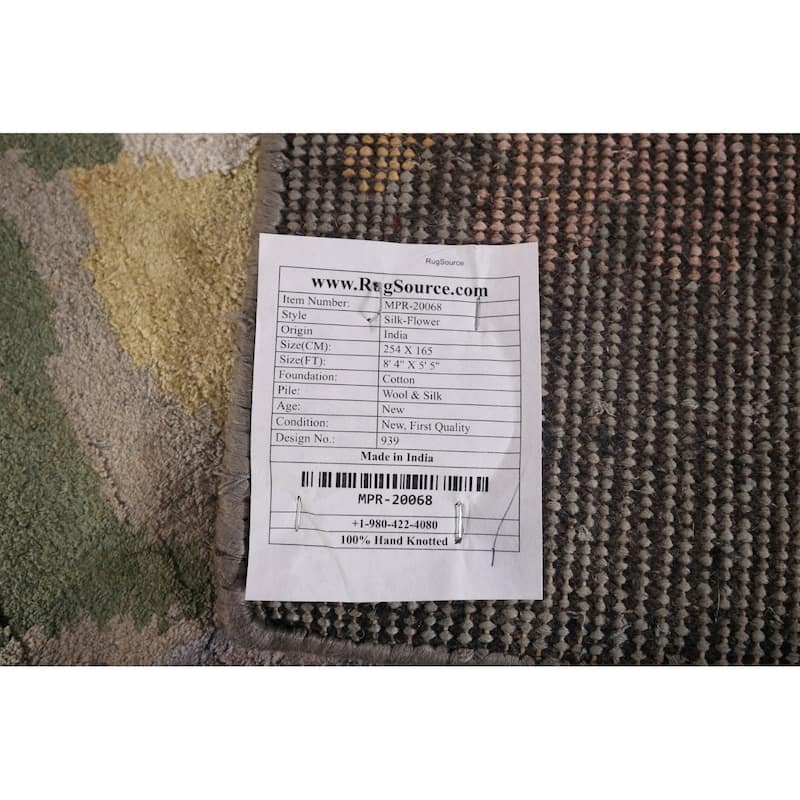 Handmade Gray Abstract Indian Area Rug Oriental Wool & Silk Carpet - 5'5"x 8'4"