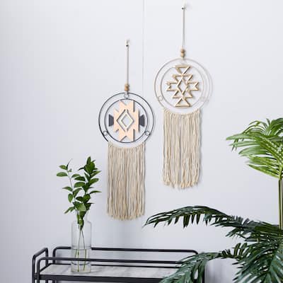 Multi Colored Metal Handmade Macrame Home Wall Decor with Fringe Detailing (Set of 2)