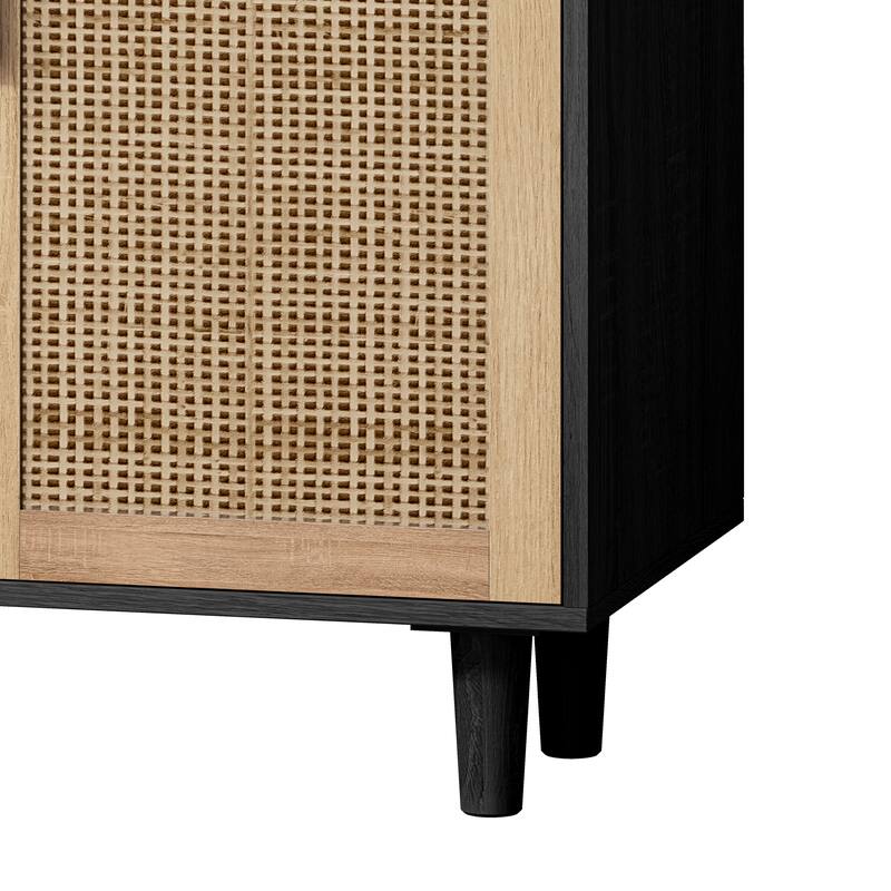 Rattan Sideboard Storage Cabinet Console Table with Adjustable Shelf