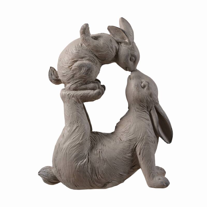 Mom and Baby Rabbits Outdoor Garden Statue - 14.5"