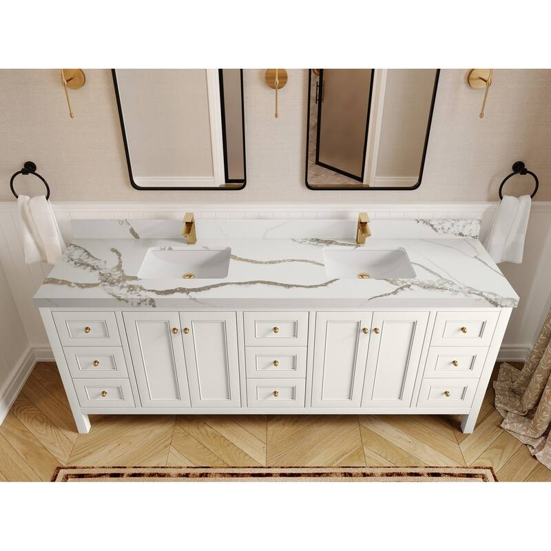 Willow Collections 84 in. W x 22 in. D Nashville Double Bowl Sink Bathroom Vanity with Countertop - 2”Calacatta Gold - Ivory