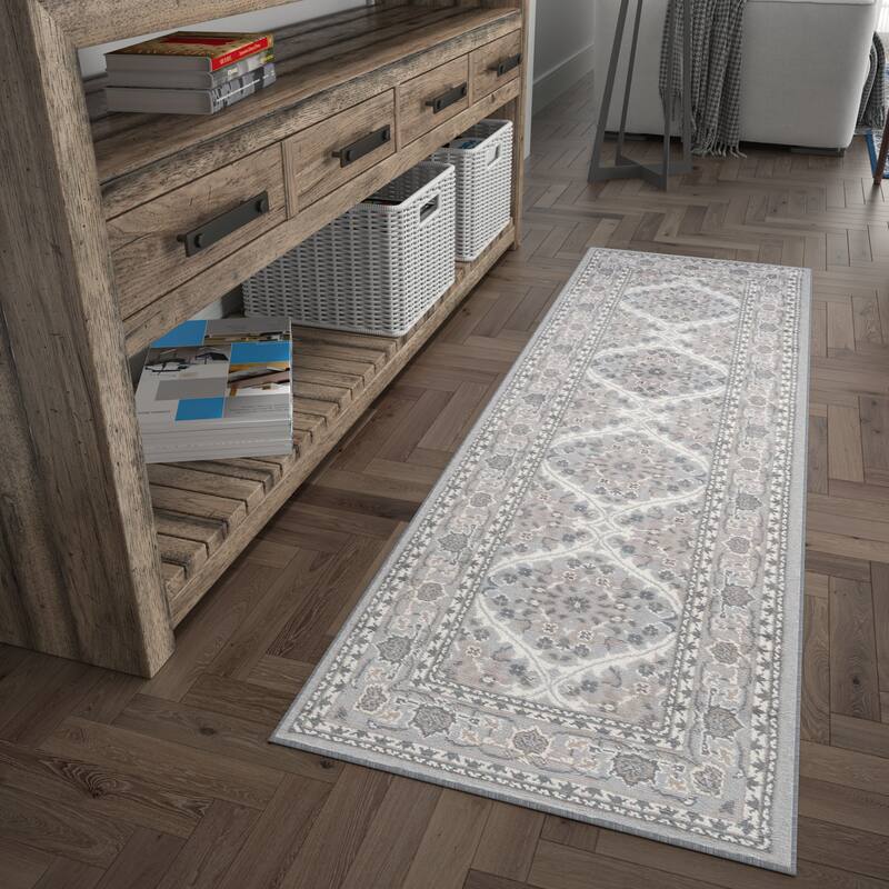 Carrington Traditional Oriental Indoor Area Rug - 2'3'' x 10' Runner - Grey