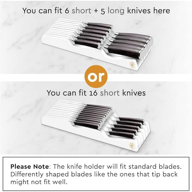 In-Drawer Knife Block Organizer - Bamboo Wood Drawer Knife Organizer - Holds 5 Long + 6 Short Knives (Not Included)