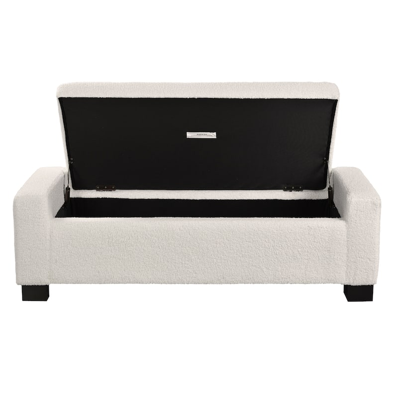 Rectangular Ottoman Bench in Textured Boucle with Hinged Lid for Seating, Footrest and Hidden Storage