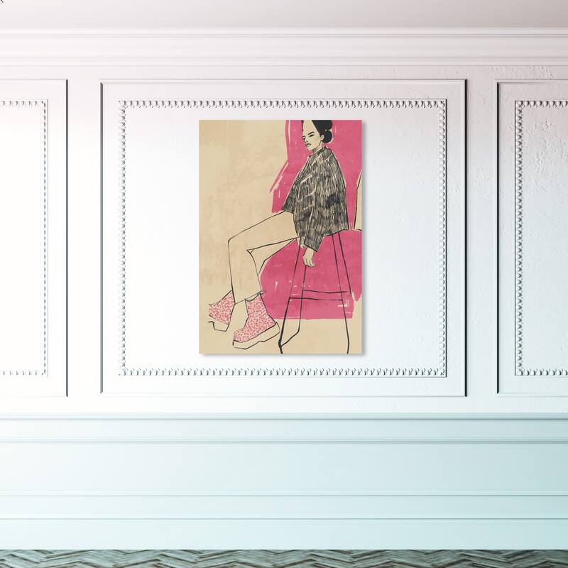 Wynwood Studio Fashion and Glam Organic Fashion Girl Pink and Sepia Modern & Contemporary Wall Art Canvas Print - 45 x 30