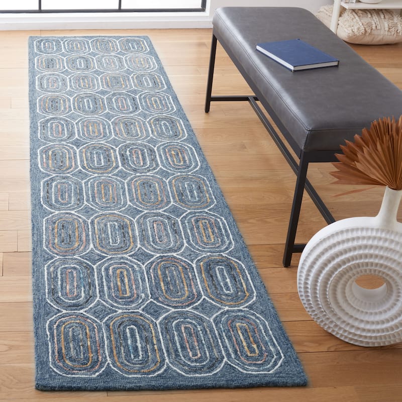 SAFAVIEH Handmade Metro Faviana French Country Wool Rug - 2'3" x 9' Runner - Blue/Yellow
