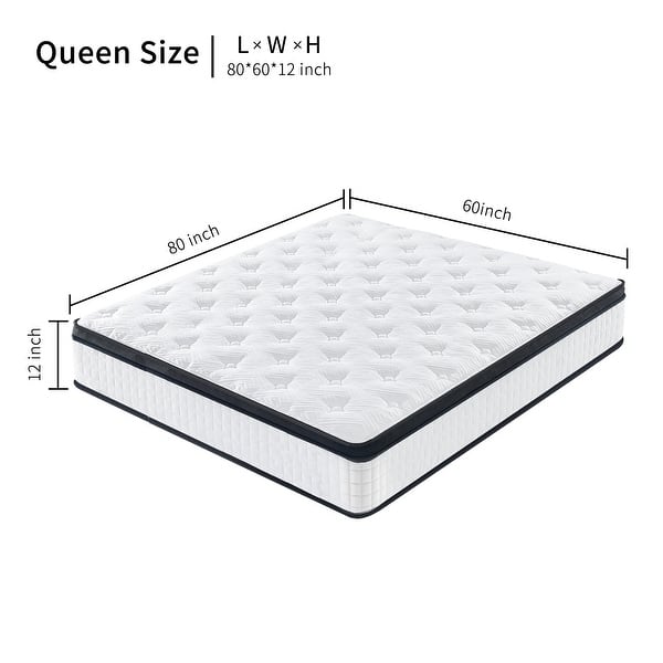 dimension image slide 1 of 4, Homy Casa 12 Inch Queen Hybrid Mattress, Pocket Spring & Memory Foam