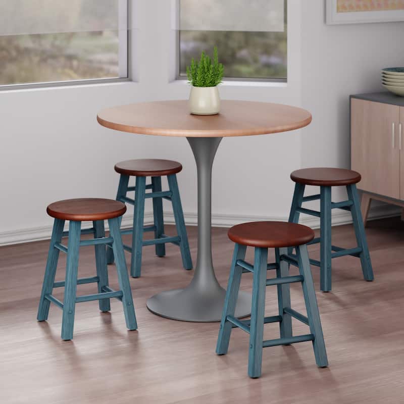 Element 2-Pc Square Legs Dining Stool Set, Walnut-Rustic Teal Finish - N/A
