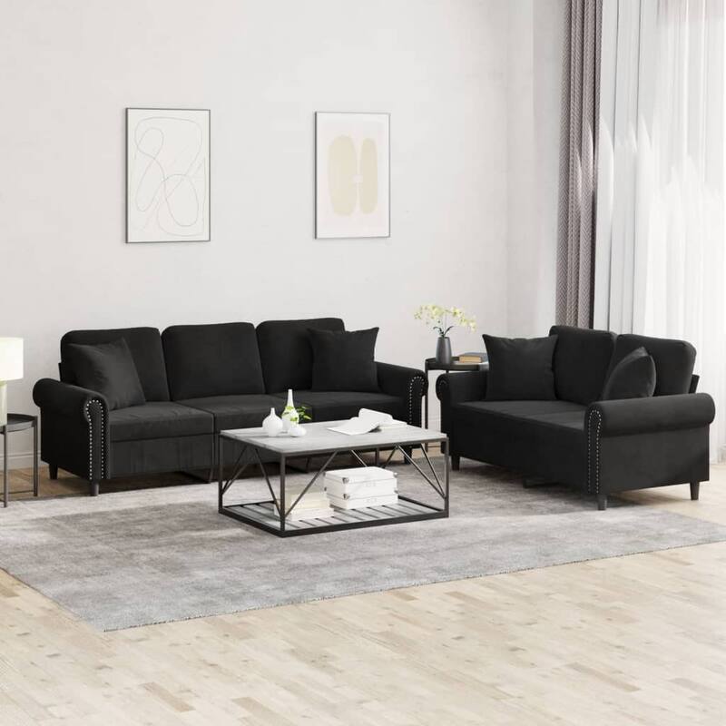 vidaXL Sofa Set Black Velvet Modern Sofa Set Rectangular - 30.3 x 83.5 x 31.5 in