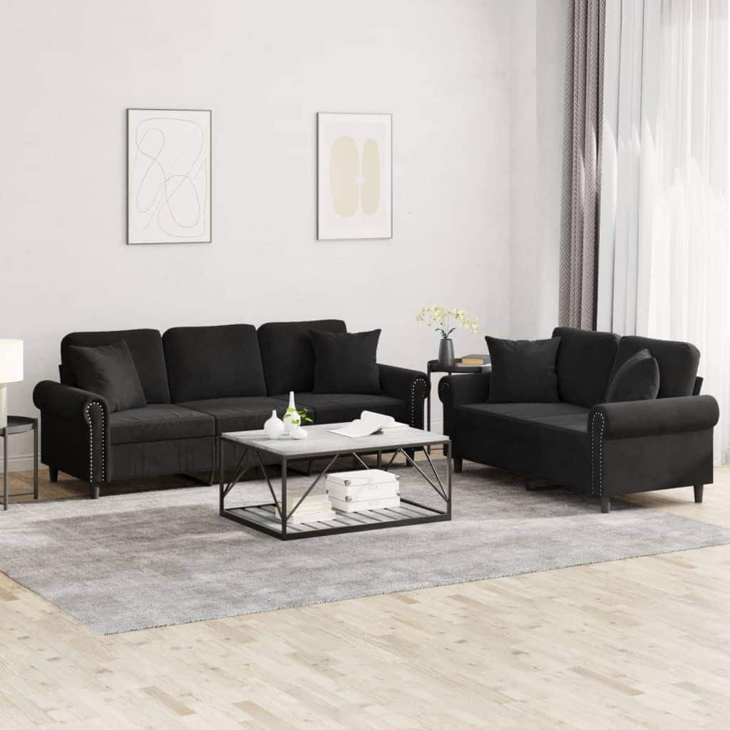 vidaXL Sofa Set Black Velvet Modern Sofa Set Rectangular - 30.3 x 83.5 x 31.5 in
