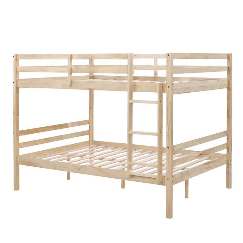 Full over Full Wooden Bunk Bed,High Guardrail,Ladder,Kids Teens,Dorm