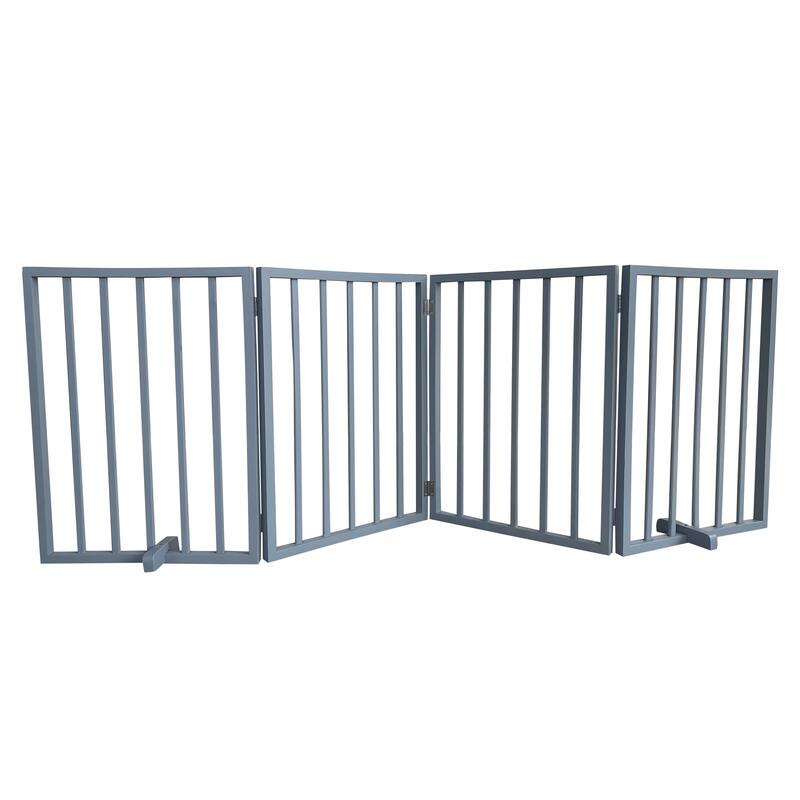 72 inch Freestanding 4-Panel Folding Wood Pet Gate - Grey - 72"Lx1"Wx24"H