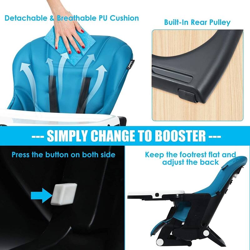4 in 1 High Chair-Booster Seat with Adjustable Height and Recline - 21 x 28 x 41 inch (MAX)