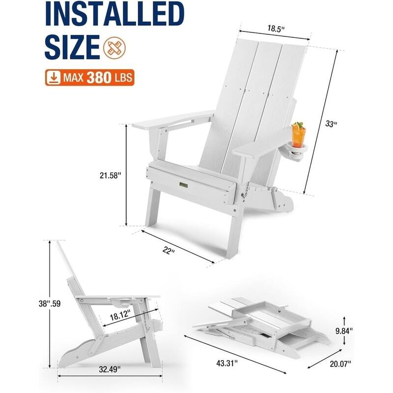 WINSOON Modern HDPE Outdoor Folding Adirondack Chair With Cup Holder Set Of 4