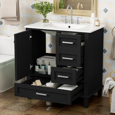 30” Modern Solid Wood Bathroom Vanity with Ceramic Sink