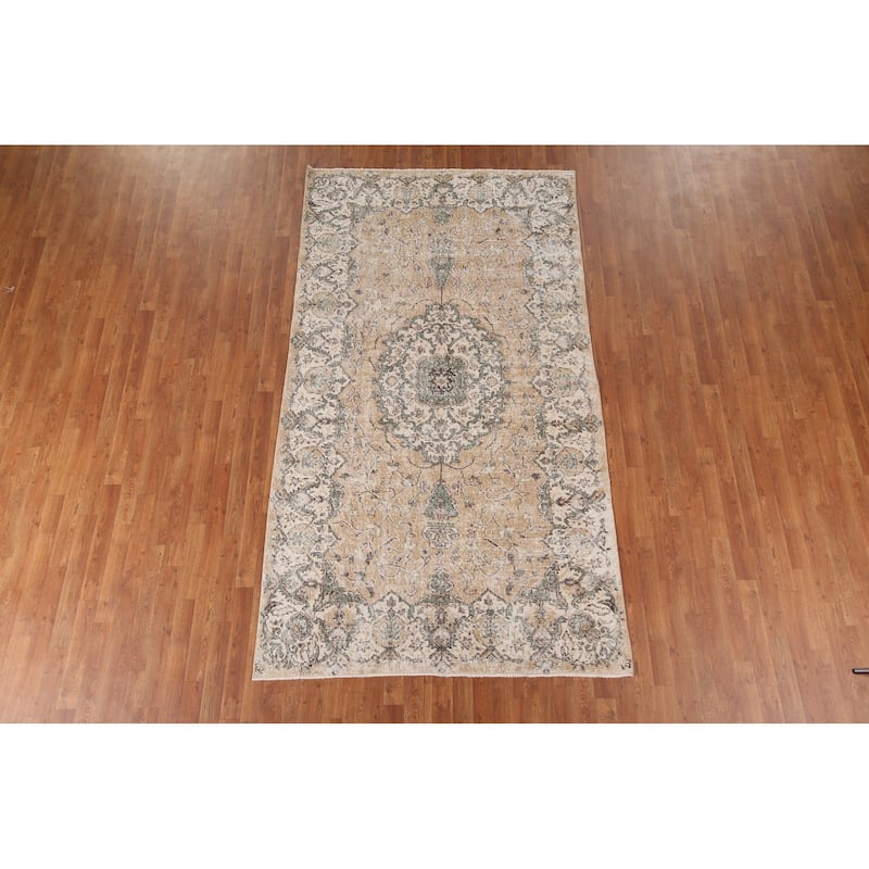 Distressed Sparta Oriental Vintage Area Rug Hand-Knotted Wool Carpet - 5'2" x 9'5"