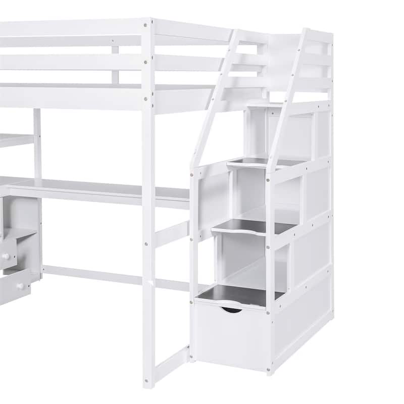 Merax Loft Bed with Desk and Shelves
